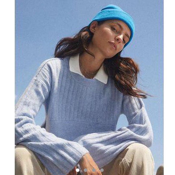 UO Alba cropped pullover Sweater Sky Blue - Picture 1 of 4